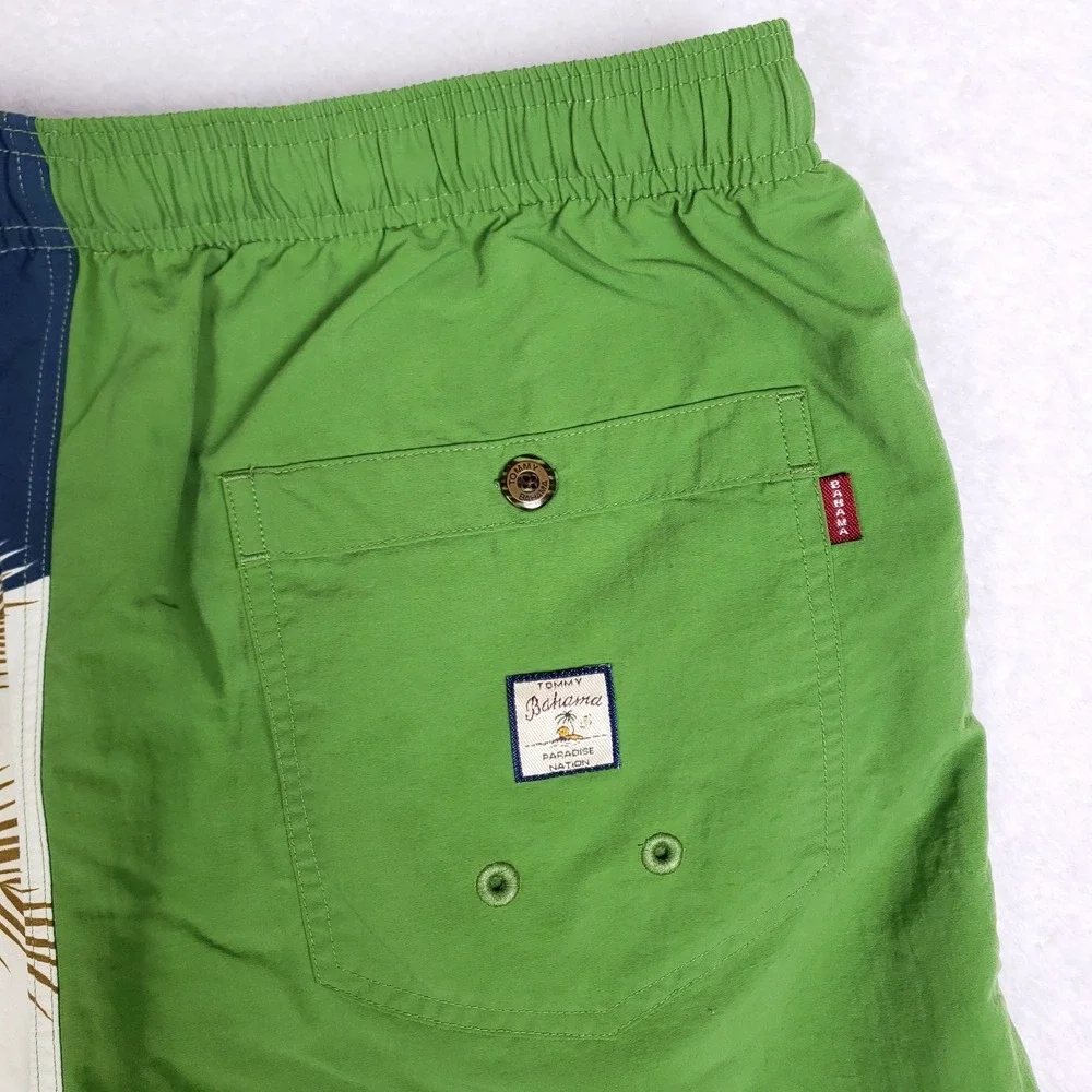 Tommy Bahama Swim Trunks M Colorblock Green Blue Palm Tree Board Shorts‎